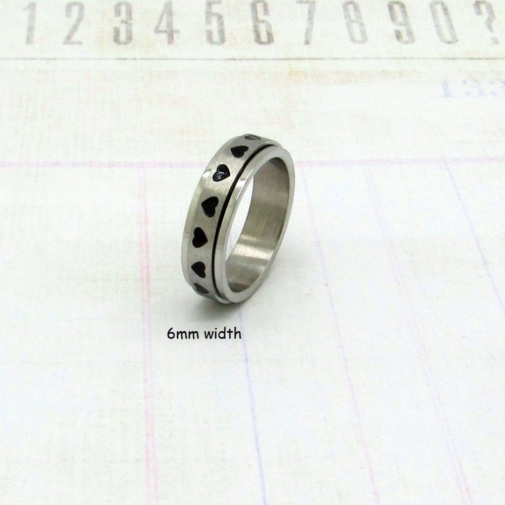 Stainless Steel Black Hearts Spinner Ring